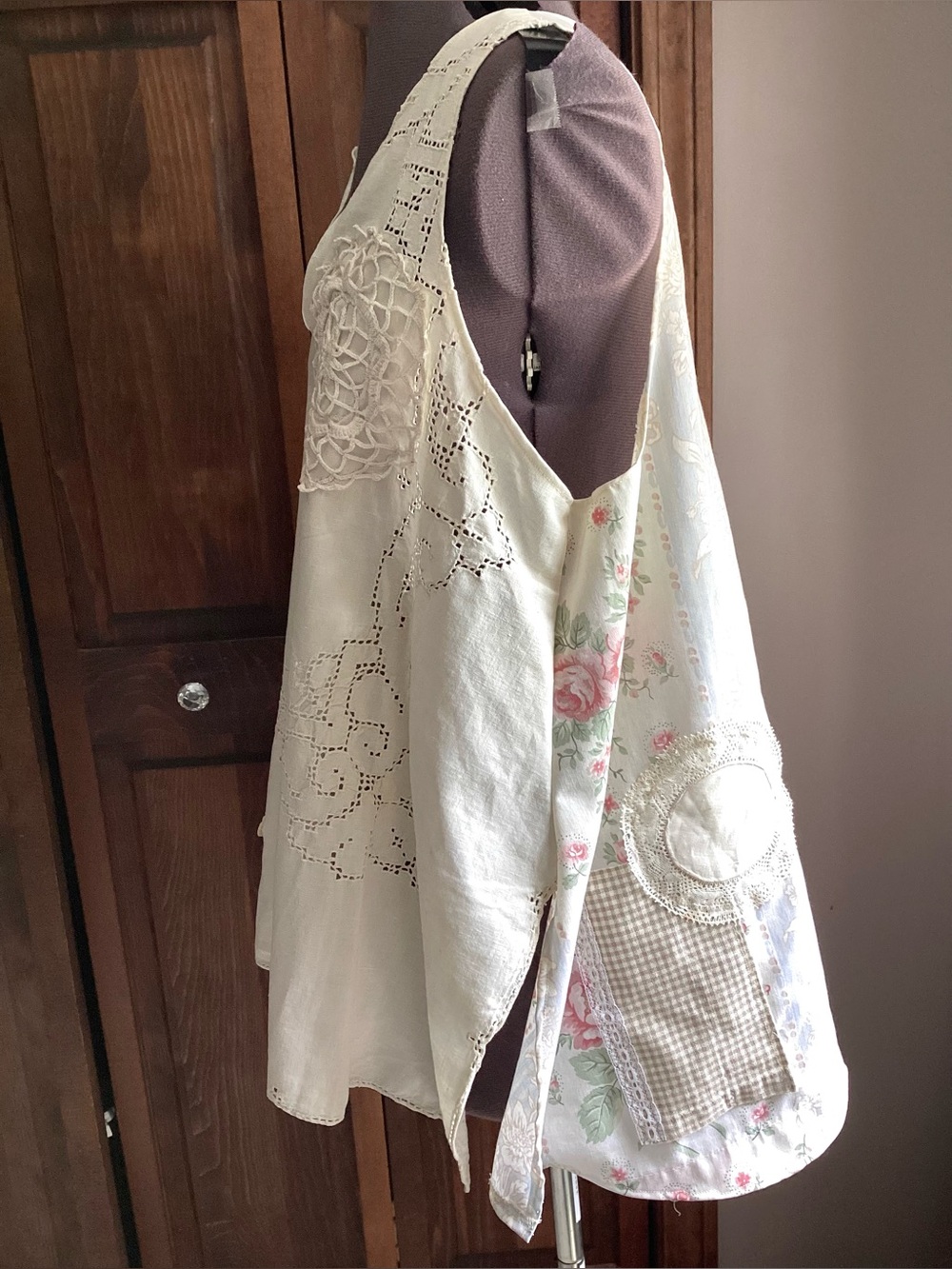 Handmade Patchwork Eyelet Tank Top OS Upcycled Reworked - Picture 5 of 15